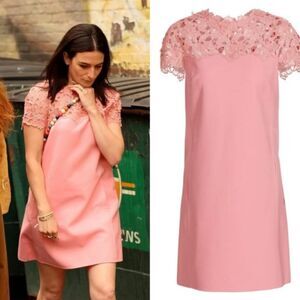 $2636 OSCAR DE LA RENTA Guipure lace-paneled wool-blend crepe mini dress US 8